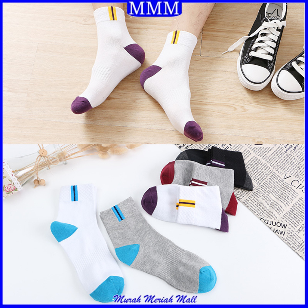 MMM Kaos Kaki Pria 3 Garis 6672 Motif Garis Kotak Kaus Kaki Panjang Fashion Korea Kerja Sekolah Gym Office Style  Import Murah