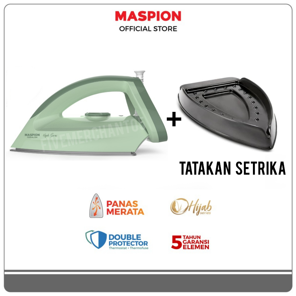 Setrika Maspion HA 365 Hijab Ceramic Coating Gosokan Dry Iron HA-365 Hijab Series Hijau Pink Biru Ungu HA365 Low Watt