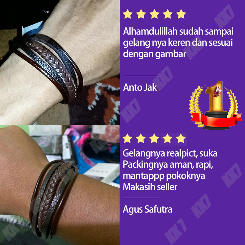 Coklat Anyam Gelang Kulit Pria Stainless Leather / Gelang Cowok Cowo / INTERNATIONAL QUALITY