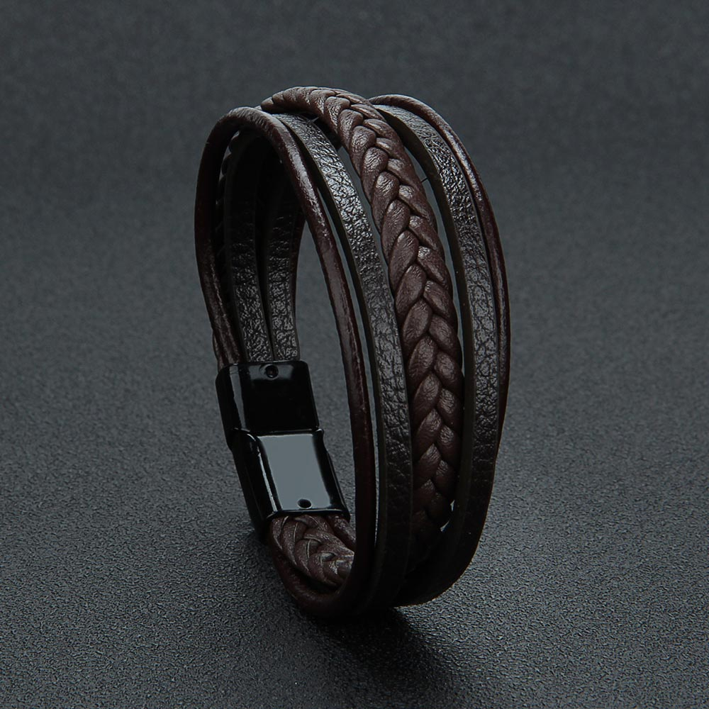 Coklat Anyam Gelang Kulit Pria Stainless Leather / Gelang Cowok Cowo / INTERNATIONAL QUALITY