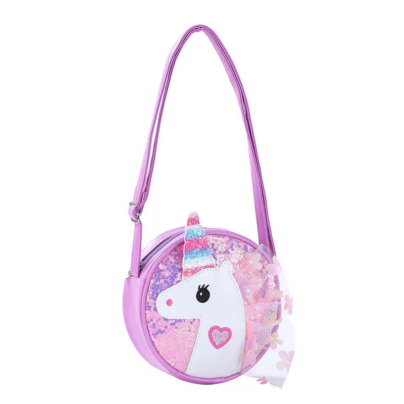 Siswa Baru Gadis Kartun Tas Bahu Payet Unicorn Messenger Bag Glitter Rainbow Flash Powder Tas Pinggang Anak