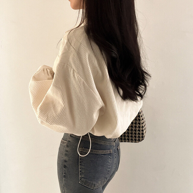 XIAOZHAINV Jaket Corduroy Wanita Korean Style Crop Top Lengan Panjang 0776
