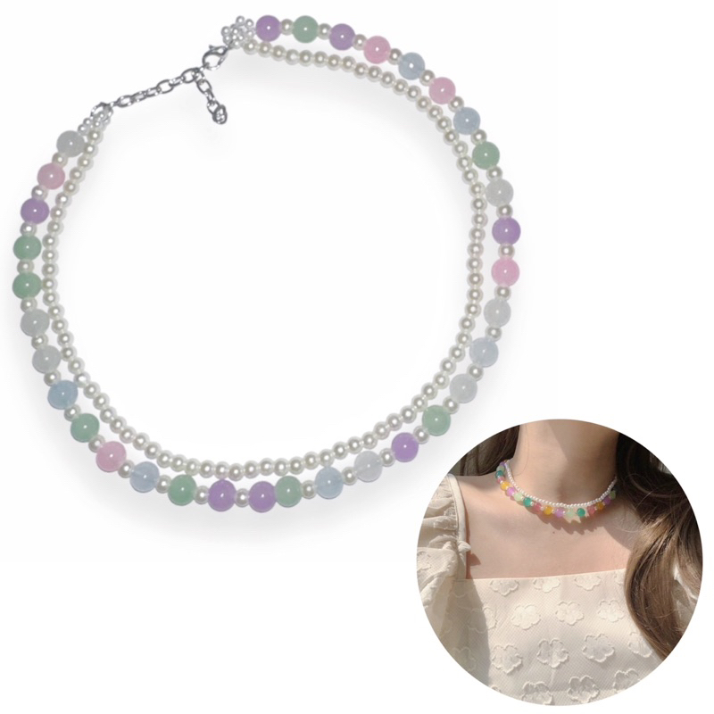 Darla Water Beads Pearl Multilayer Korean Necklace Kalung Double Layer Susun Tumpuk Korea Mutiara