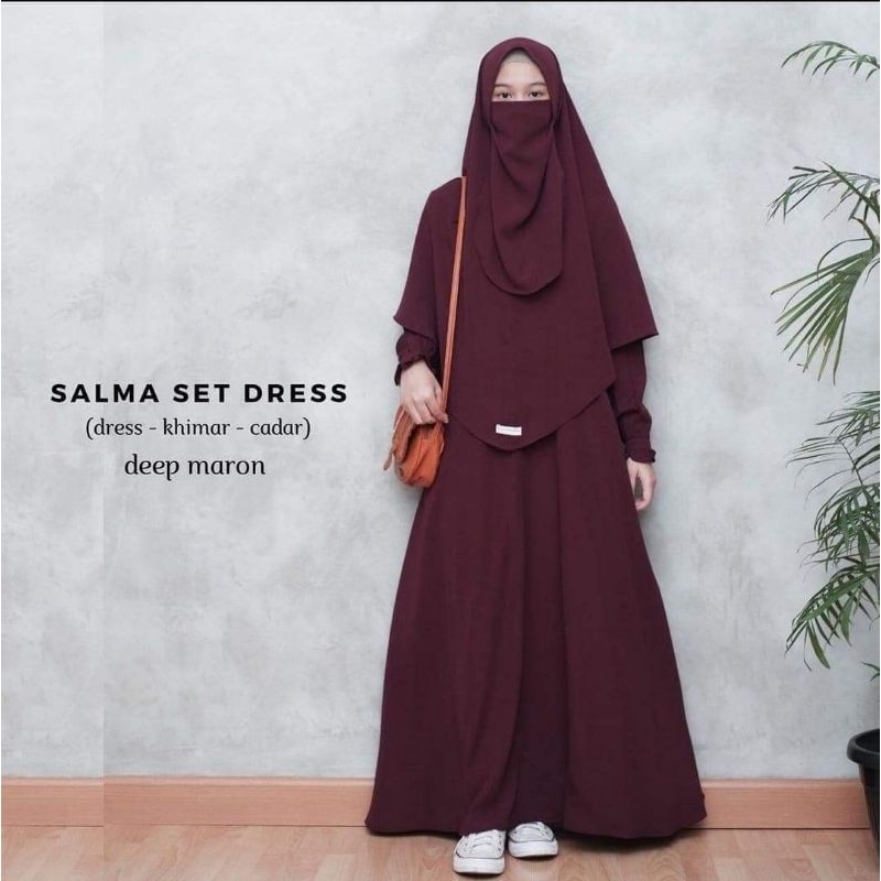 SALMA SET DRESS KHIMAR NIQOB CADAR GAMIS SYAR'I BUSUI  FRIENDLY By Malaa Boutique