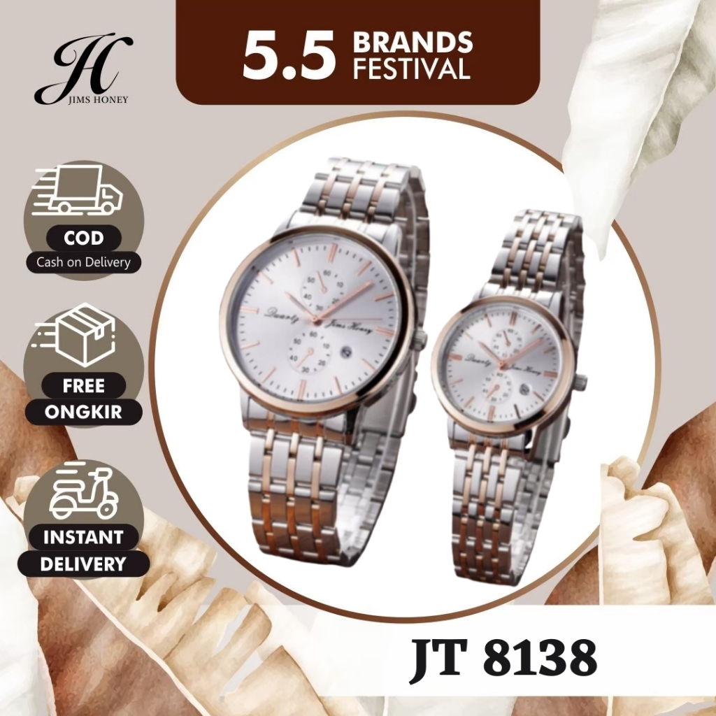 JIMS HONEY JT 8138 Jam Tangan Couple Pria Wanita Cowok Cewek Jimshoney Murah Elegan Fashion Casual Terbaru
