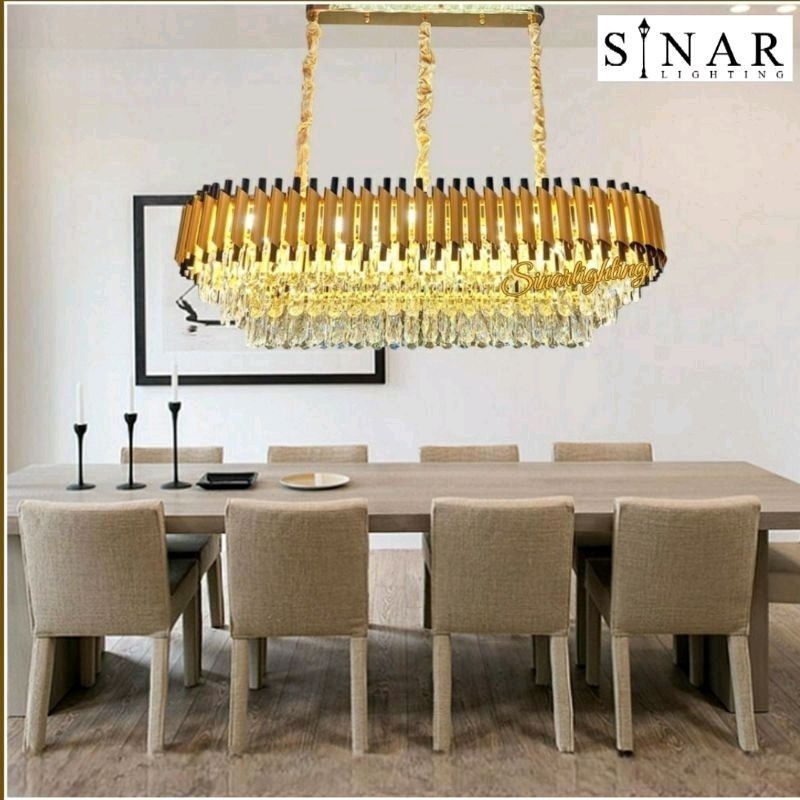Lampu gantung kristal Dining panjang 1 meter Gold black 2001