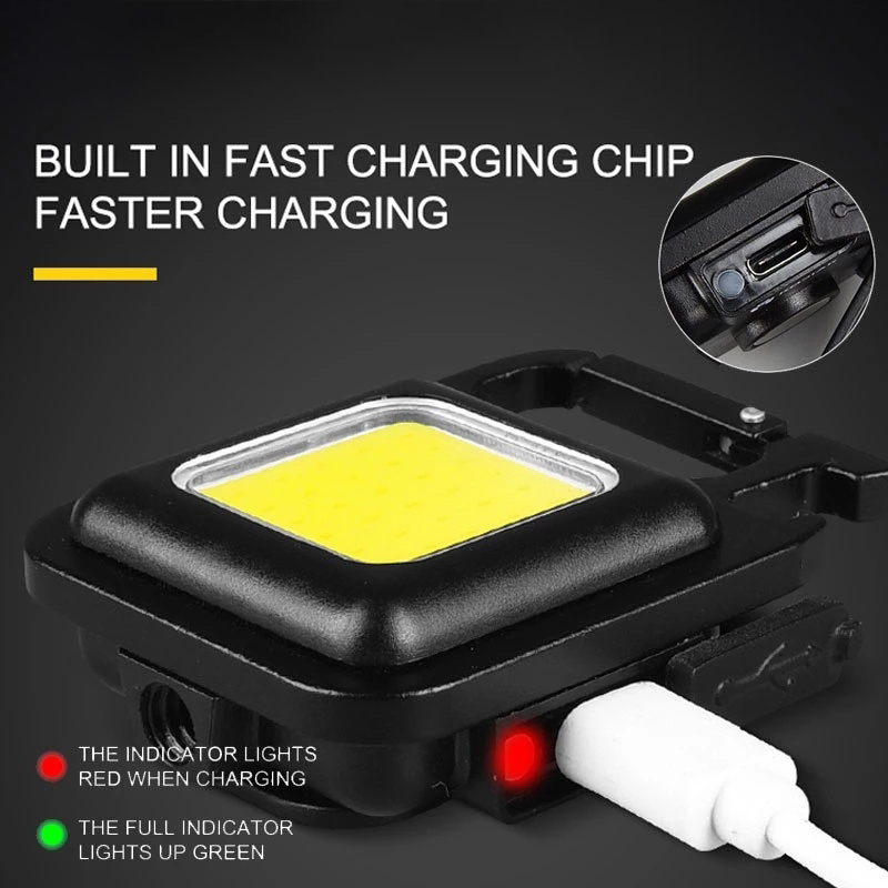 COB Gantungan Kunci Lampu Senter Led Mini USB Charger Dengan Gantungan Kunci Untuk Outdoor / Camping / Memancing