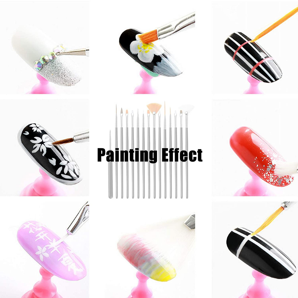 MAANGE 15pcs Nail Art Brush Set, Double Ended Fine Nail Liner Brush Dotting Pen Painting Tools for Salon at Home DIY Manicure Cake Painting Brushes 1349