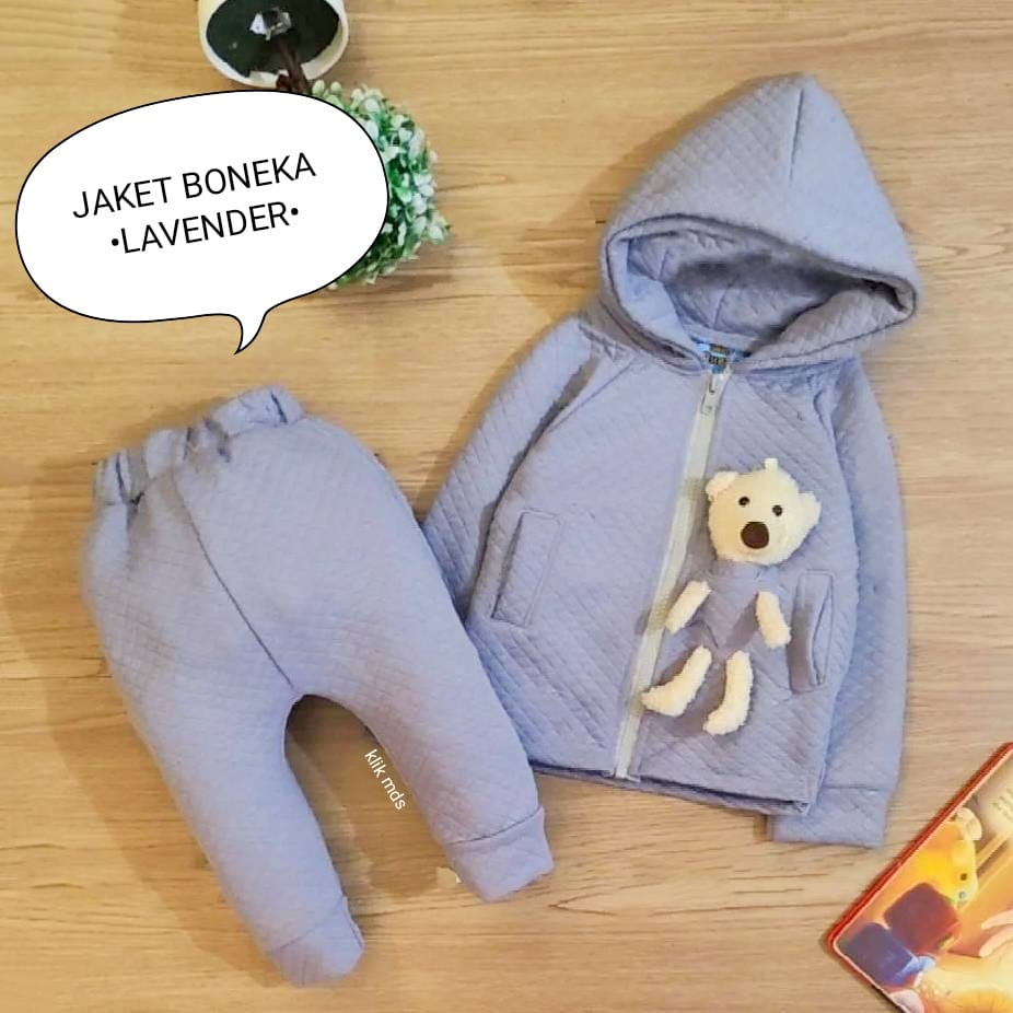 Setelan Baju Anak Laki-Laki Model Jaket Ada Resleting Dan Celana / Baju Bayi Cowok Cowek Motif Jaket Boneka Usia 0-4 Tahun