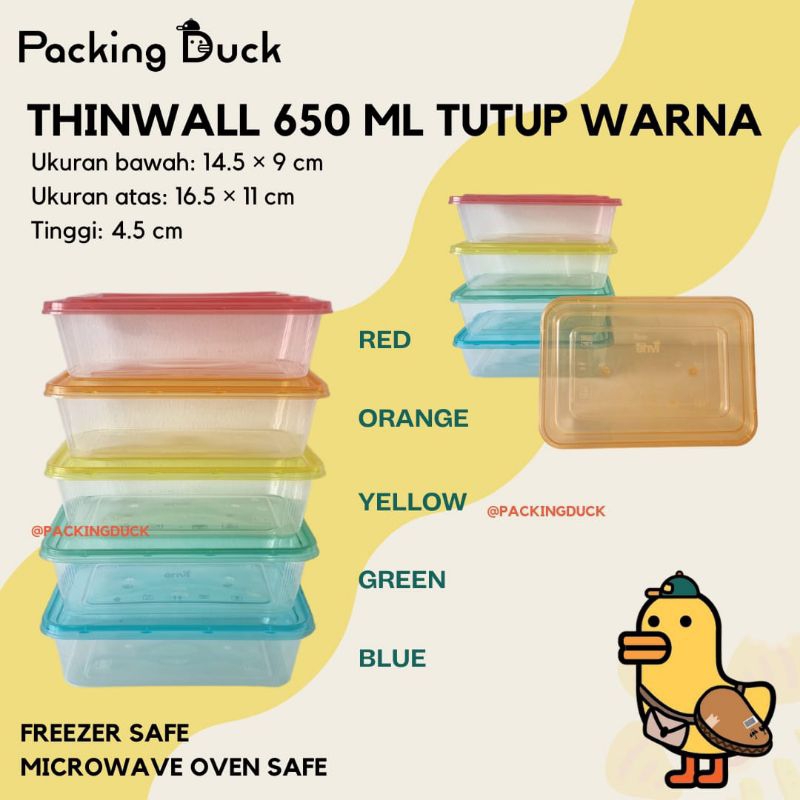 THINWALL 650ml TUTUP WARNA / FOOD CONTAINER / KOTAK TAKEAWAY / KOTAK MAKAN PLASTIK