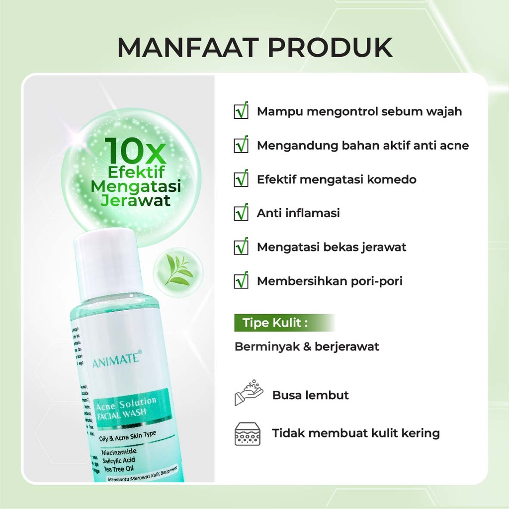 ANIMATE Acne Solution Series Paket 5in1 Facial Wash Toner Serum Day Night Cream Skincare Wajah