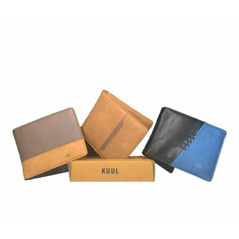 KUUL INDUSTRIES Dompet Kulit Lipat Pria Cowok Laki | Bahan Kulit Faux Leather | Original | Keren | Murah | Hitam/Kopi/Coklat/Biru