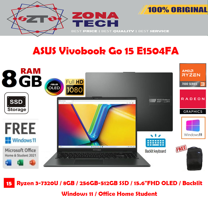 ASUS Vivobook Go 14 E1504FA - Ryzen 3-7320U 8GB 256GB/512GB SSD BACKLIT 15.6&quot;FHD OLED W11 OHS