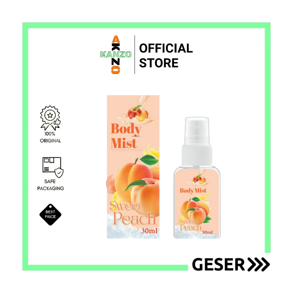 Kanzo - Parfum Body Mist Sweet Peach 30ml Premium / Parfum Peach 30ml Best Seller / Parfum Wanita Wangi Tahan Lama