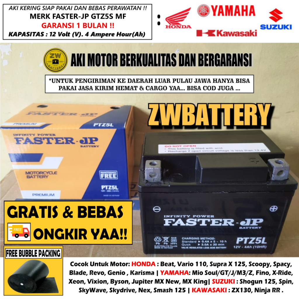 AKI MOTOR BEAT, VARIO 110, SPACY, REVO, BLADE, VERZA GTZ5S ITOBATT 5 AH