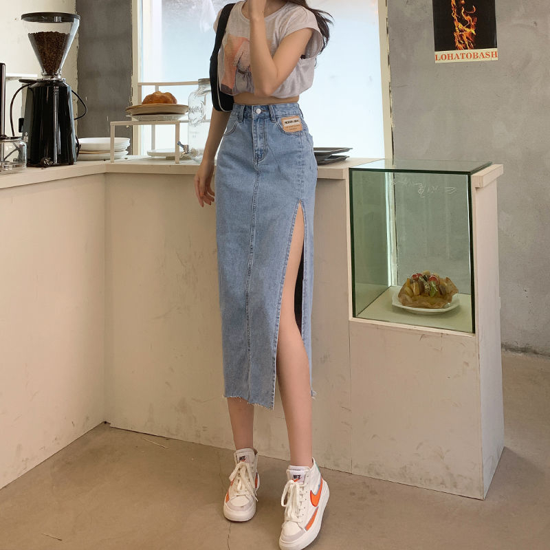 Rok A Line Denim Kekinian Rok Jeans Korea Style Highwaist Biru / Hitam