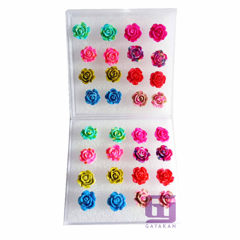 Isi 16 Pcs (8 Pasang) Anting Tusuk Korea Besi Fashion Seri Mawar Multi Warna