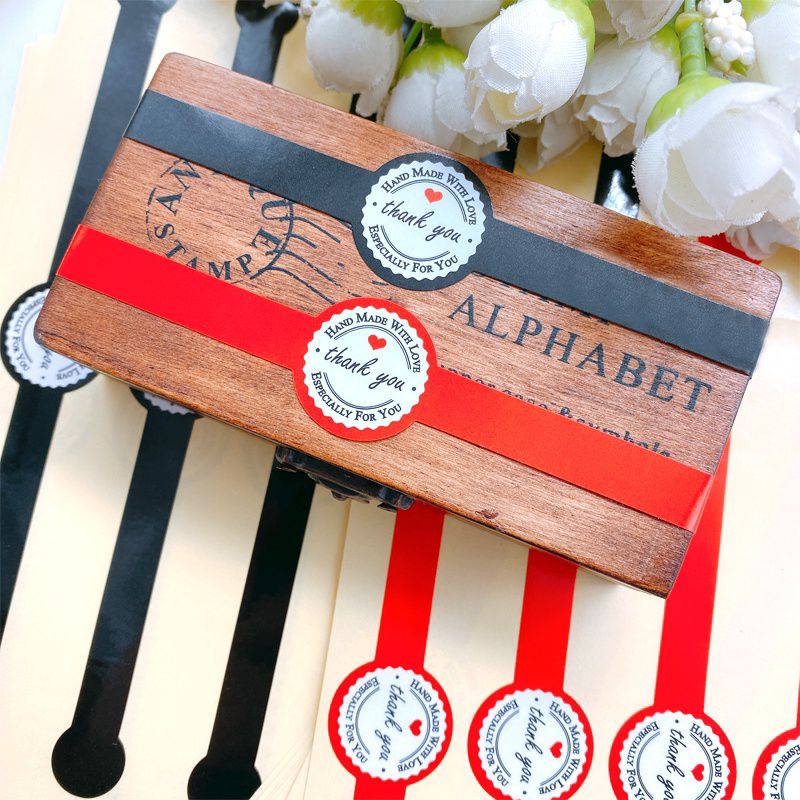 

( 5 Lembar = 25 Pcs )Stiker Segel Label Handmade With Love & Thank You