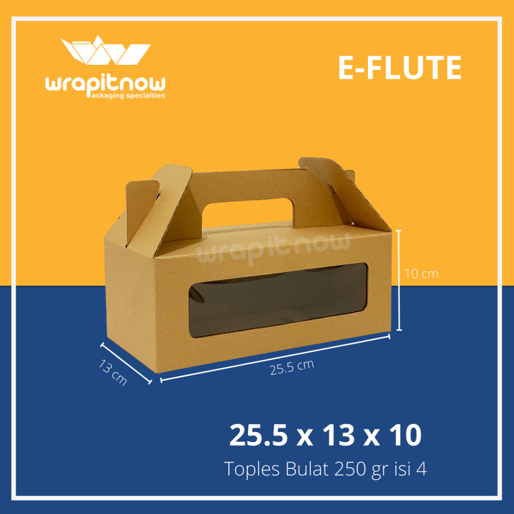 

BOX EFLUTE 26x13x10 Dus Toples 250 gram Dus Toples isi 4 Gable Box Mika Jendela Tas Jinjing Kraft
