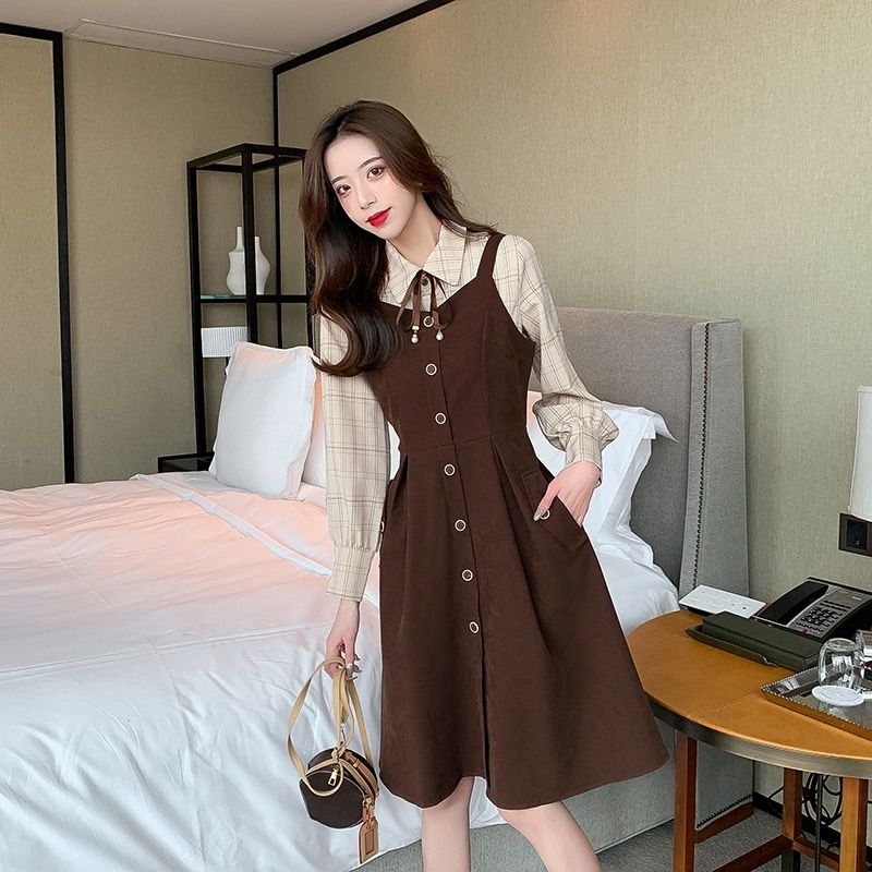 Dress Fashion Korea Coklat Two Pieces  M430