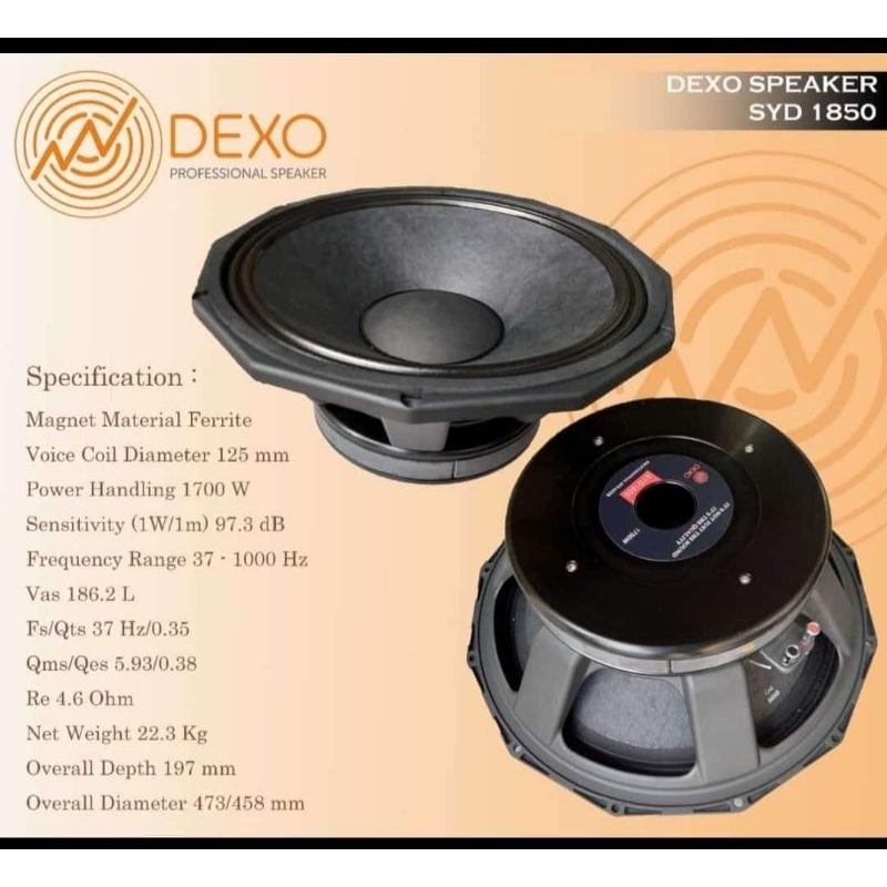 DEXO SYD1850 Speaker Komponen 18 Inch Coil 5 Inch