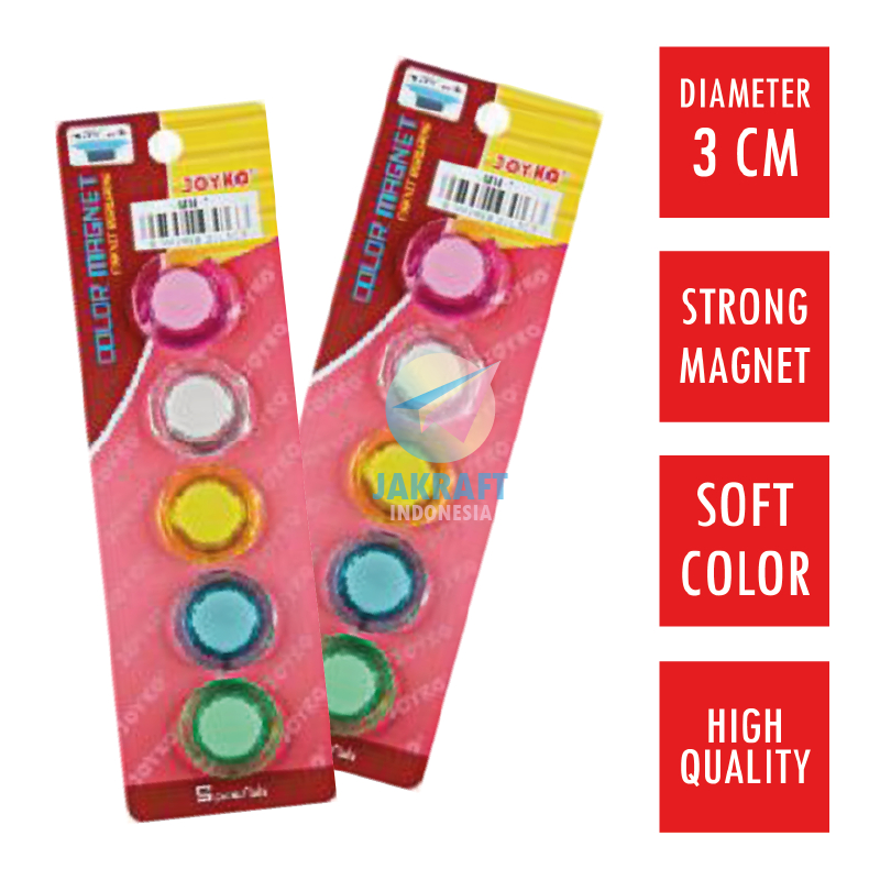 

(5 Pcs) Magnet Serbaguna Joyko MN-1 Bulat 3 cm Transparan Papan Tulis Kulkas Rak Besi