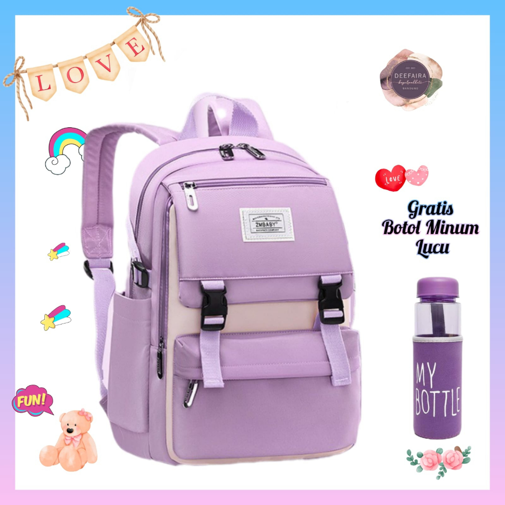 Tas Sekolah Anak Perempuan Motif VsllBB Gratis Botol Minum Lucu Untuk Sd &amp; Smp