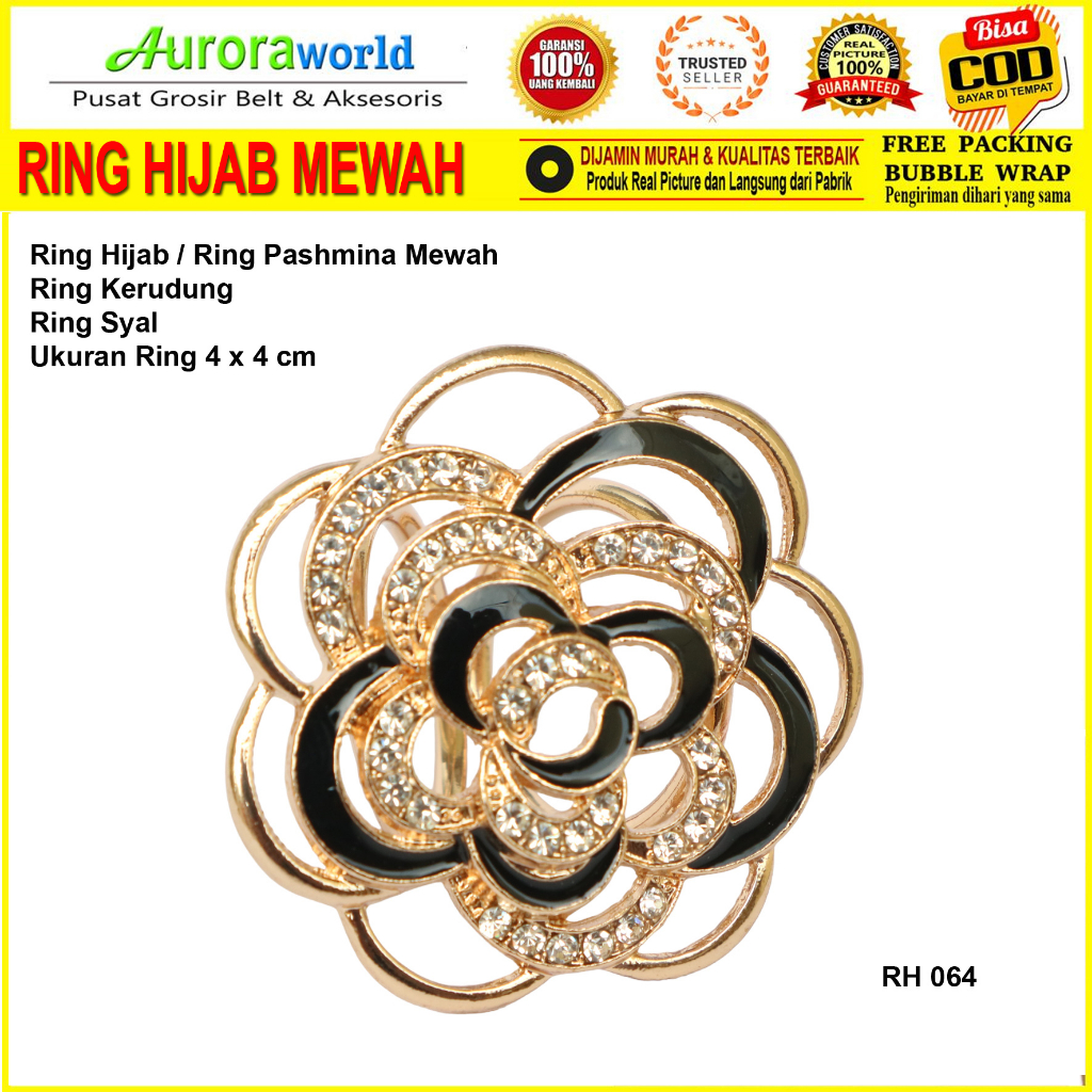 Auroraworld Ring kerudung hijab bros ring syal permata Ring Pashmina Berlian mutiara Mewah bros cincin kerudung scarf fashion terbaru anti hitam