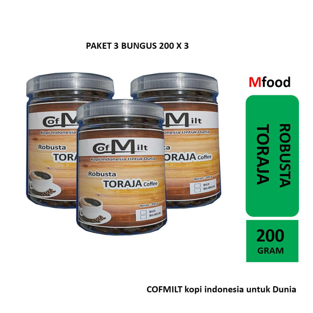 

Kopi Robusta Toraja Dark Roast 200g Paket 3 Bungkus Kopi Asli