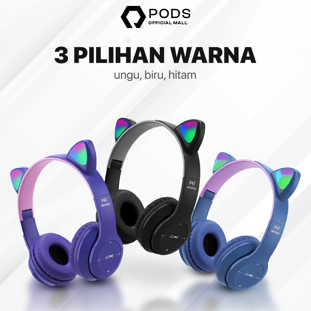 [PRODUK TERVIRAL 2023!] The Pods Headphone GAMING HEADSET M247 Earphone Cat Bluetooth Wireless - Bluetooth 5.0 Premium Wireless Headphone Lucu Kucing Bluetooth LED Wireless Light TWS Earpods Hifi for IOS &amp; Android by Pods Indonesia