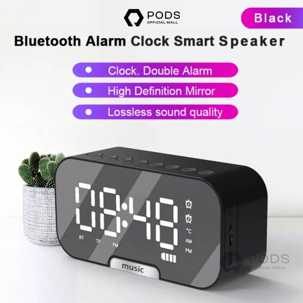 Pods 3 in 1 Speaker Bluetooth 5.0 Jam Alarm LED Display Ultra Bass