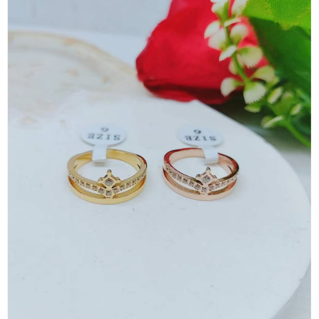 Cincin Titanium Permata Anti Karat Perhiasan Fashion R054/055