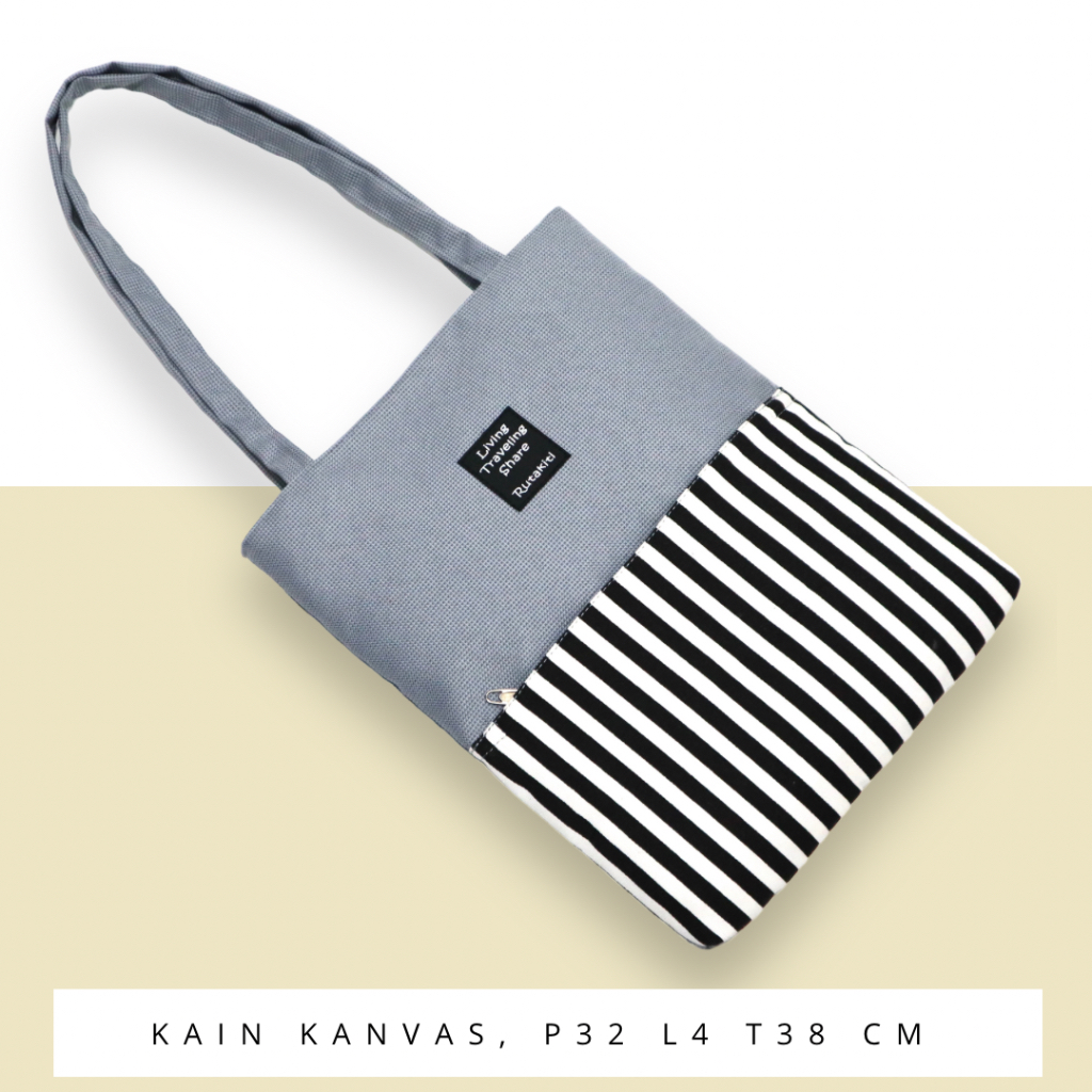 Gratis Ongkir!! TAS TOTEBAG KANVAS SALUR PREMIUM TAS WANITA MOTIF GARIS SALUR ALAM TERBARU COD