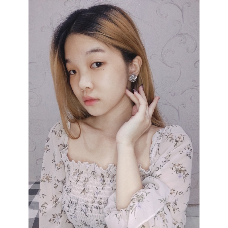 Anting Rose Metalic Tusuk Jepit Hijab Warna Metalik Stud Clip Klip Earrings