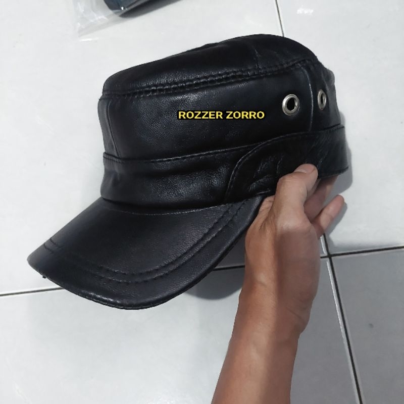 Topi komando kulit asli model 2 lubang sisi kanan kiri