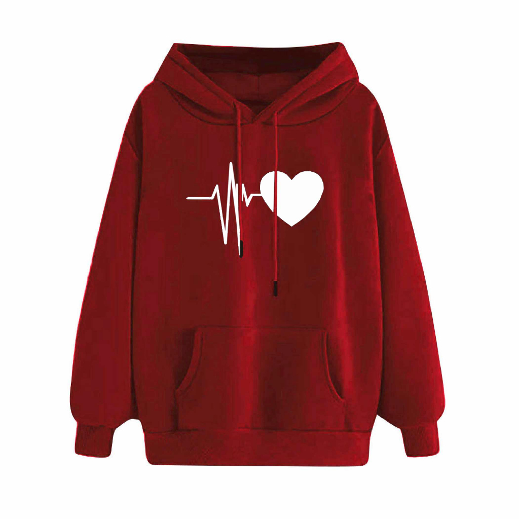 FenishaStore Sweater Hoodie Wanita Kekinian HEART PULSE Bisa Bayar Ditempat COD