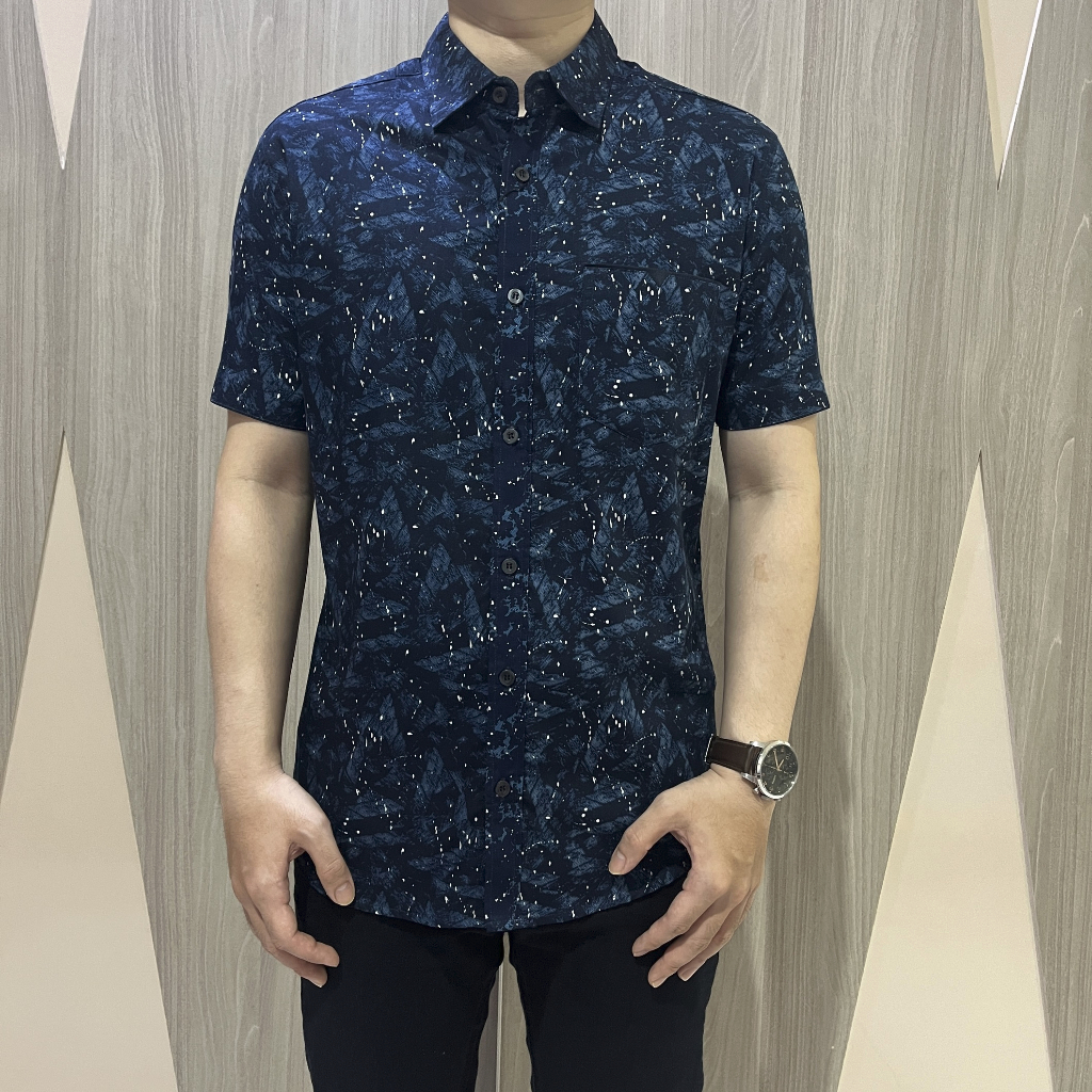 [GRIDLINE - S316 Midnight Blue &amp; Black -- S348 Galaxy Blue &amp; Black] Kemeja Pria Slimfit Katun Lengan Pendek Print Keren Best Seller M-XXL