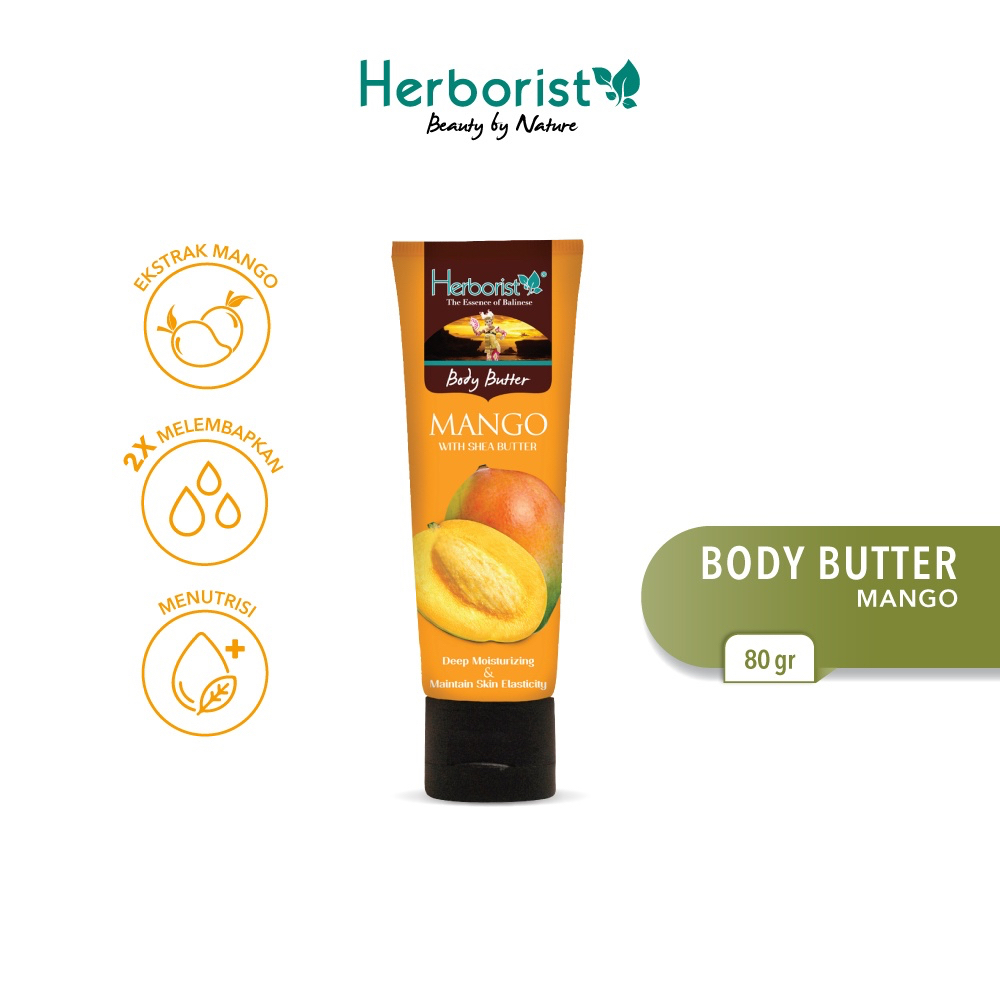 HERBORIST Body Butter Mango Indonesia / 80g /  Shea Butter / Deep Moisturizing &amp; Maintain Skin Elasticity / Melembabkan Mencerahkan Menutrisi / Strawberry Sorbet Frangipani Chocolate Coconut Zaitun Matcha Milk Banana / Skincare Care Lotion Gel Scrub Tubuh