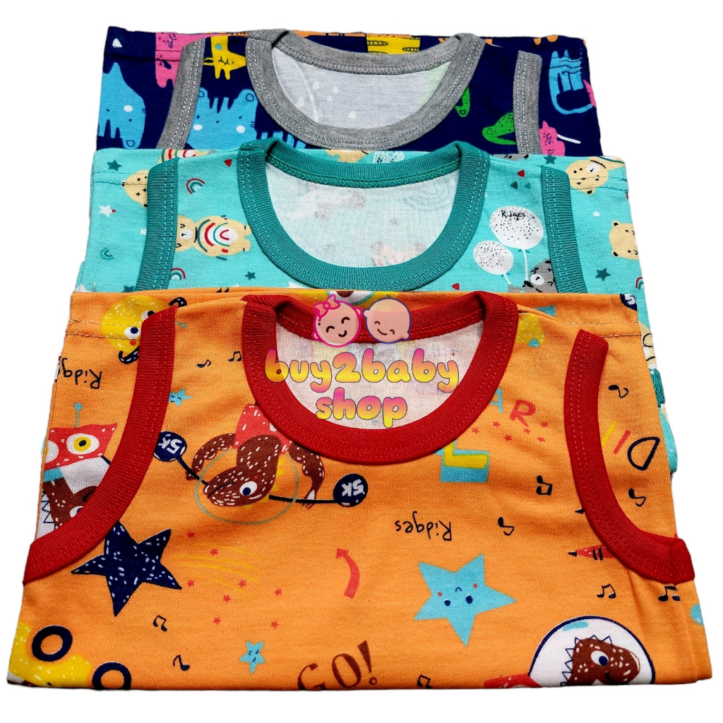 3 PCS Singlet anak bayi kaos lengan kutung Ridges warna motif sablon usia 0-2 Tahun 1-3 PCS