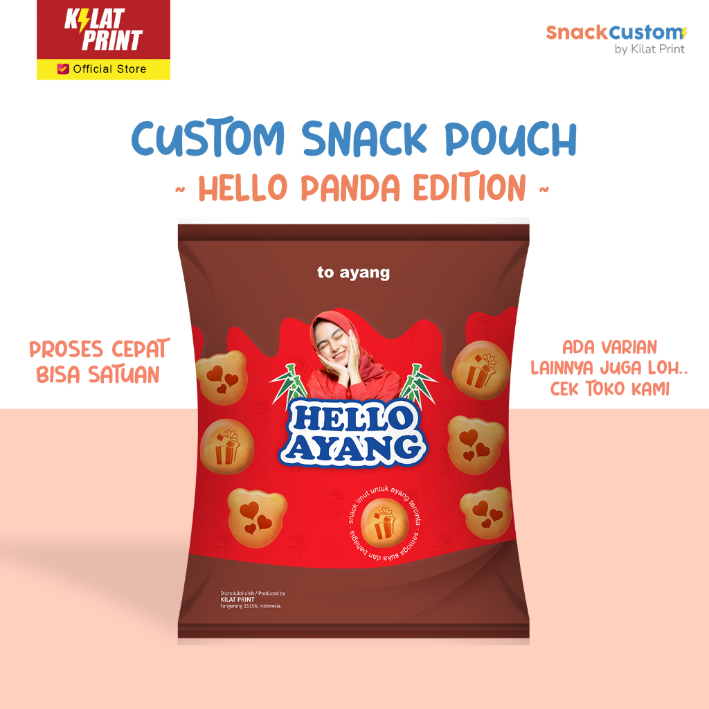 

Snack Custom Foto Teks Bungkus Pouch Jumbo Ala Hello Panda Edition