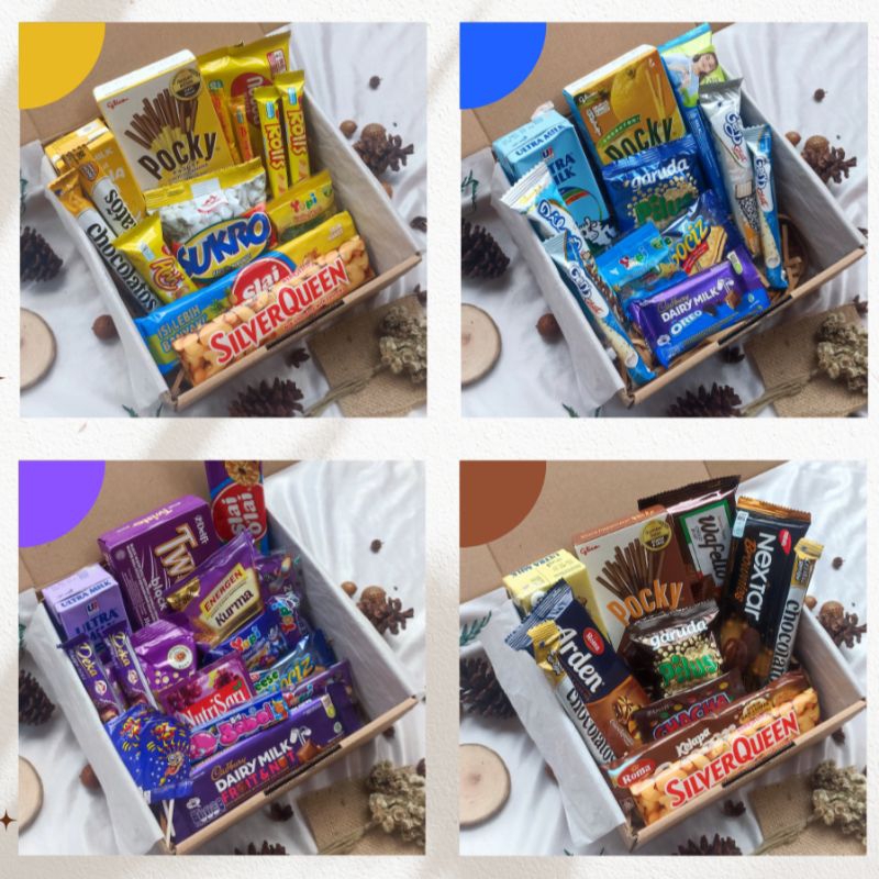 

Snack Love Gift - Snack Box - Hadiah/kado/hampers Snack Warna Merah/Kuning/Hijau/Biru/Pink/Ungu/Coklat/Random - Hadiah wisuda / Hadiah Ulang Tahun