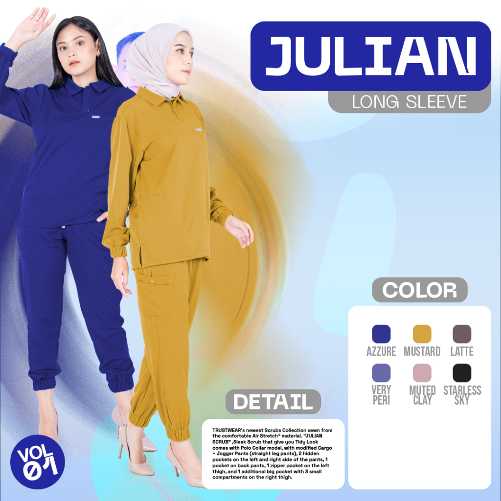 [Scrubs Julian] Doctor's Scrub/Set Baju Celana Jaga OKA OK Perawat/Dokter Lengan Panjang I