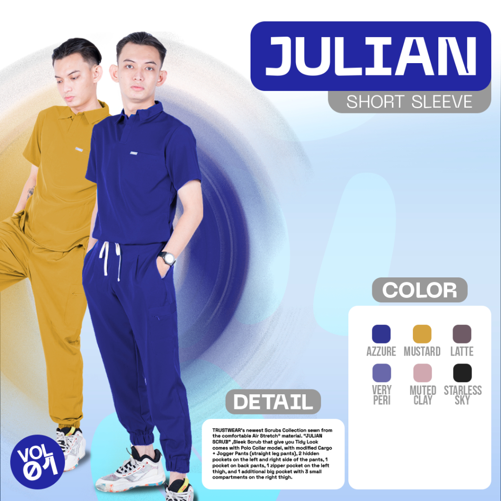 [Scrubs Julian] Doctor's Scrub/Set Baju Celana Jaga OKA OK Perawat/Dokter Lengan Pendek I