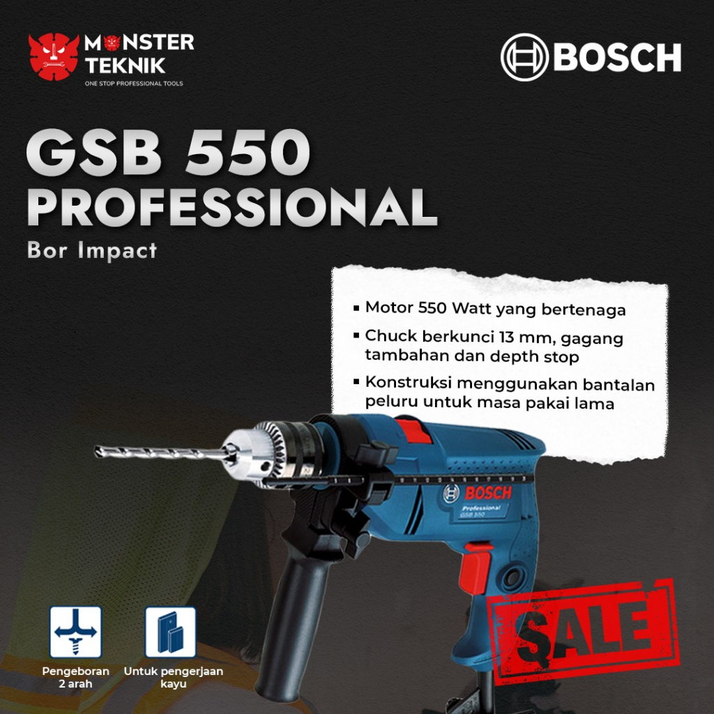 Mesin Bor 13 mm Bosch 550W GSB550 Bor Beton Impact Drill GSB 550 Reversible Drill 550 Watt 270 Watt