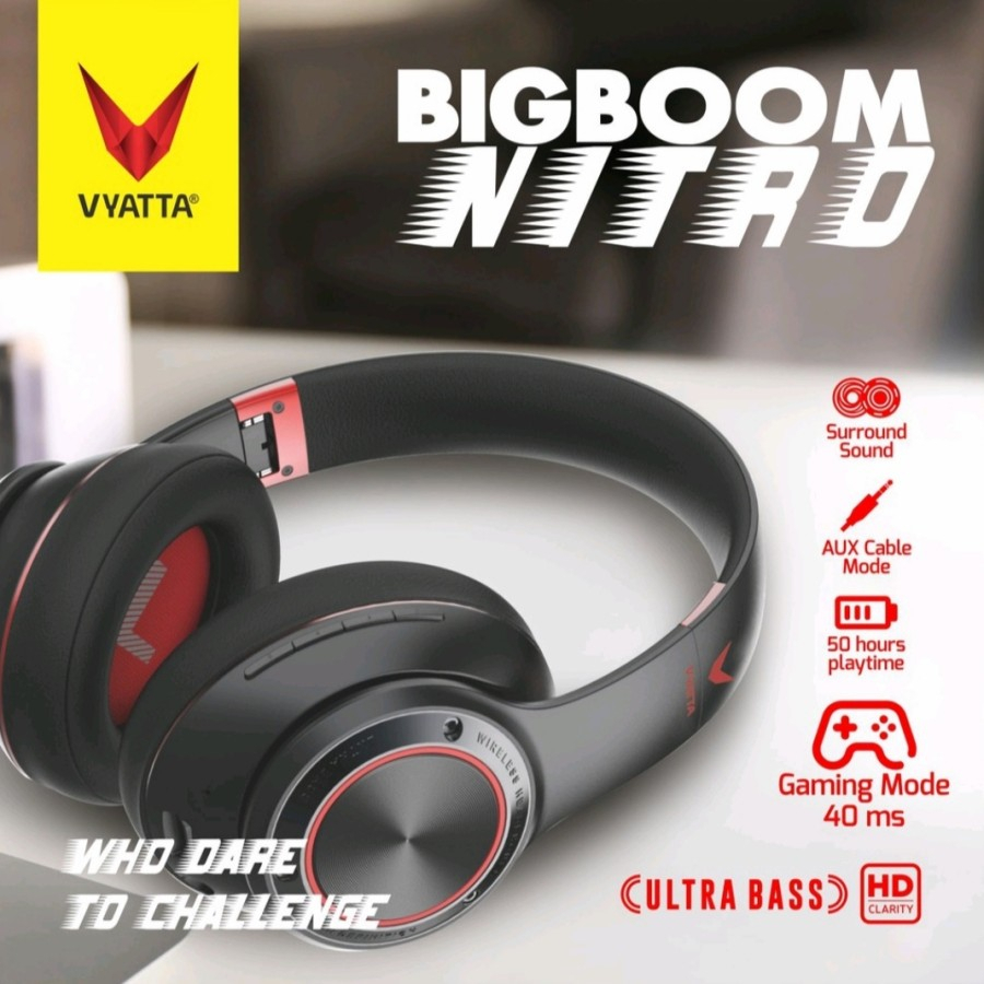 VYATTA Big Boom Nitro Bluetooth Headphone - Gaming Mode 40ms, Surround Sound, 50 Hours Battery