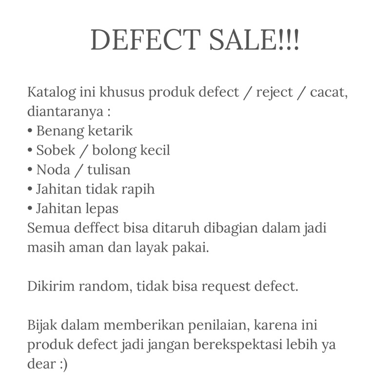 DEFECT SALE