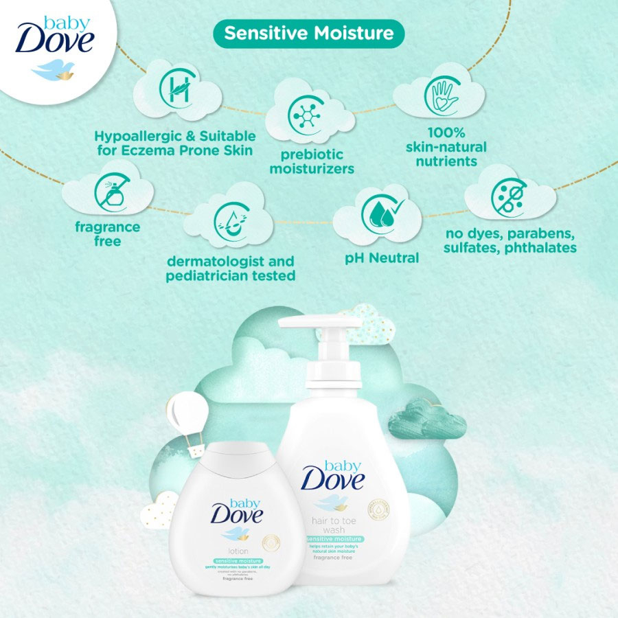 Baby Dove 1000ml Hair to Toe Baby Wash Rich and Sensitive Sabun Mandi Cair Bayi Kulit Sensitive Eczema