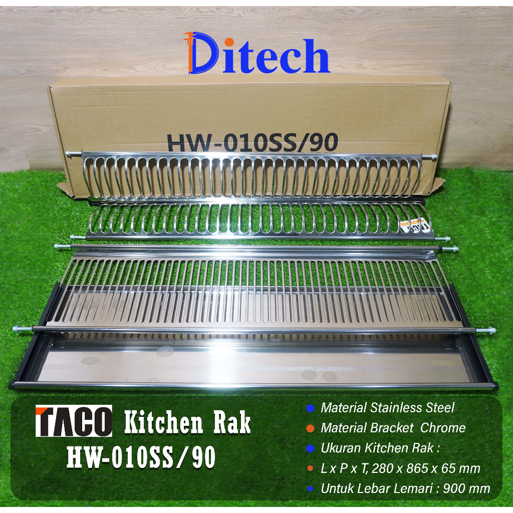 Rak Piring 90Cm TACO HW-010SS Stainless Steel // Rak Piring Gantung Tatakan Lemari Kitchen Set 60-10