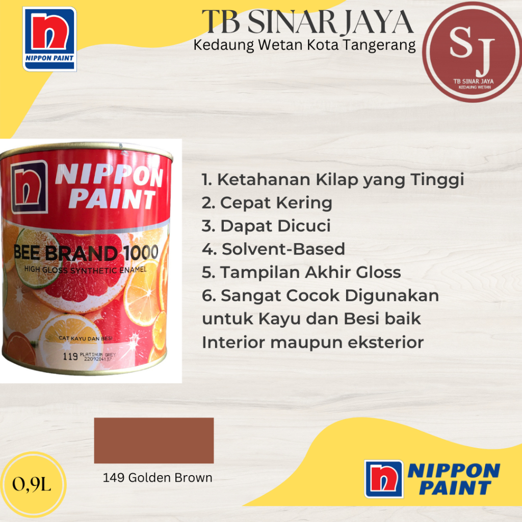 Cat Kayu Dan Besi BEE BRAND 1000 Nippon Paint 0.9L - 149 Golden Brown