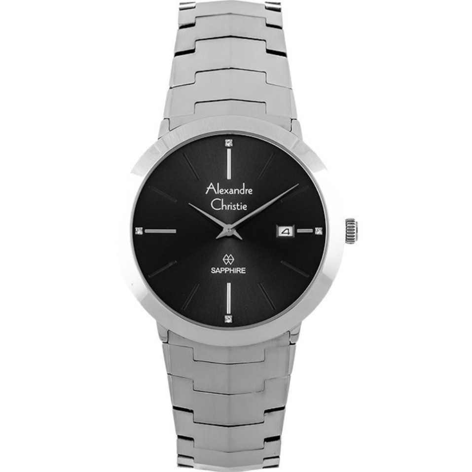 JAM TANGAN PRIA ALEXANDRE CHRISTIE AC8568 AC 8568 MDBSSBA SILVER BLACK ANALOG STAINLESS STRAP